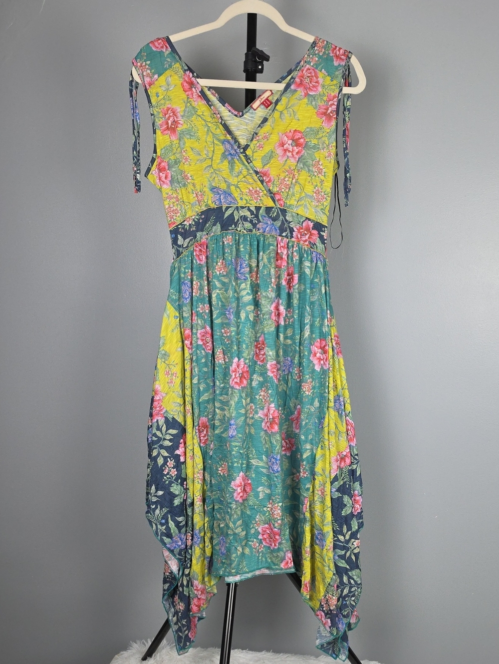 Joe Browns Vintage Floral Patchwork Midi Dress UK 10/US 6 Handkercheif Hem Boho